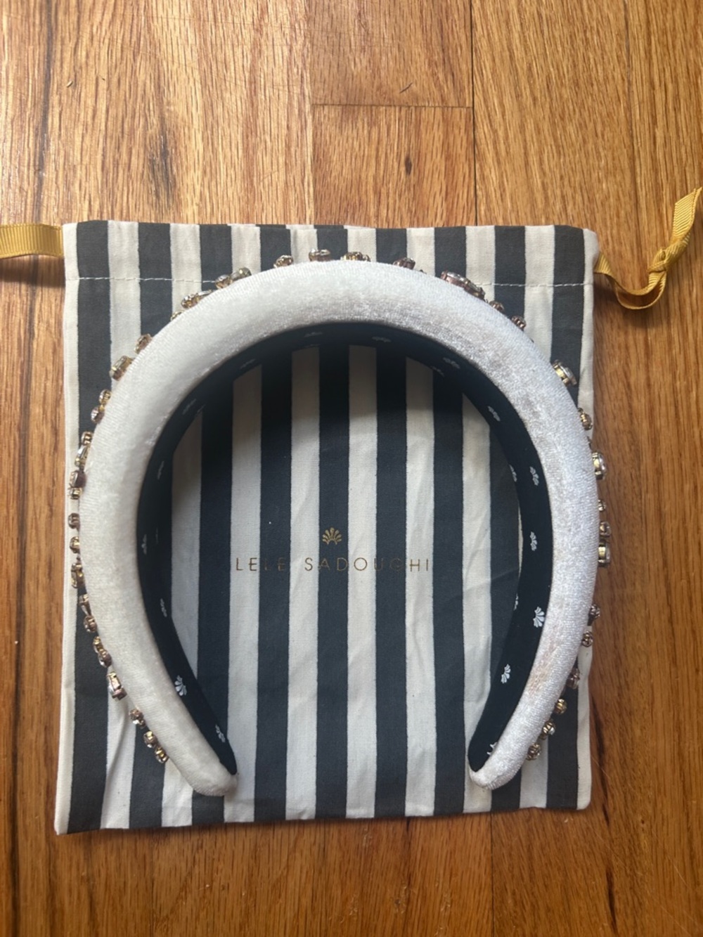 Lele Sadoughi White Velvet Jeweled Padded Headband